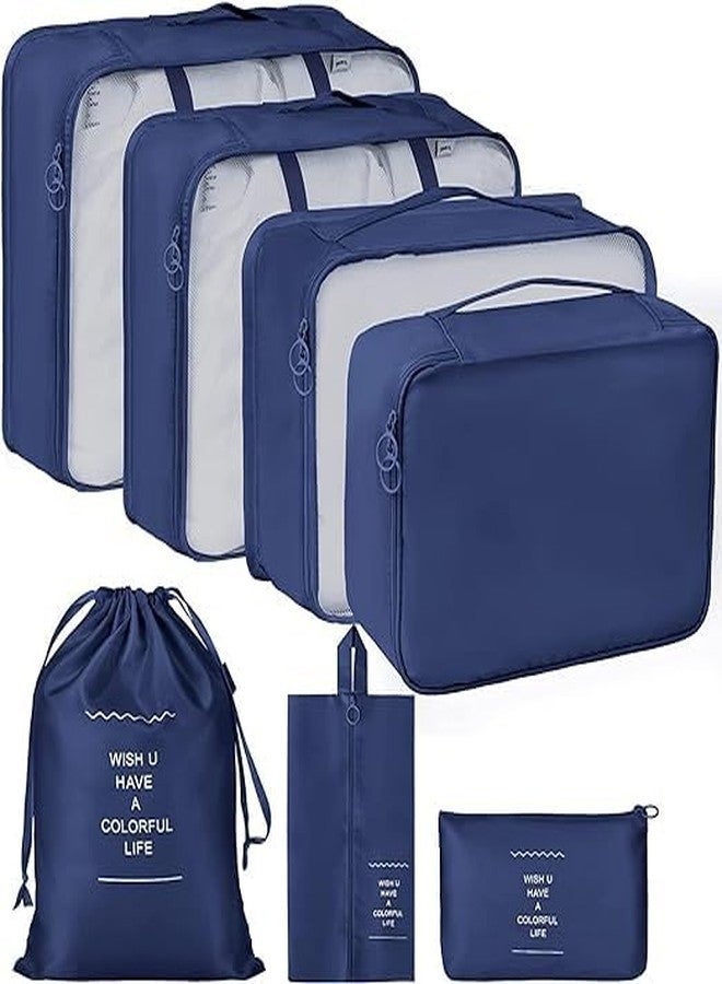 توب هافين حقيبة أدوات النظافة من توبهافن، 7 قطع، خفيفة الوزن، لتنظيم الأمتعة أثناء السفر، مع حقيبة غسيل أو حقيبة أدوات النظافة (أزرق داكن) - Image 1